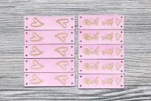 Set mit 10 'Herz' Kunstleder-Etiketten (rosa) - Artikel-Nr. 8106