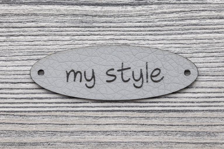 10 \"my style\" Kunstleder-Etiketten, grau (Artikel-Nr. 8105)