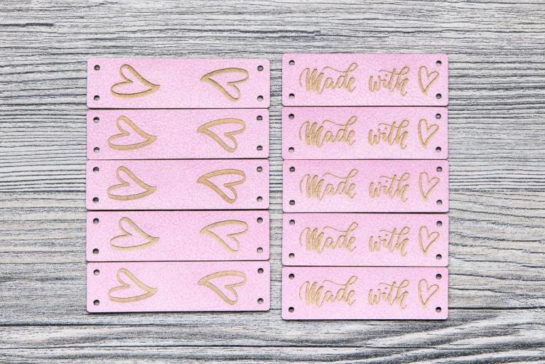 Set mit 10 'Herz' Kunstleder-Etiketten (rosa) - Artikel-Nr. 8106